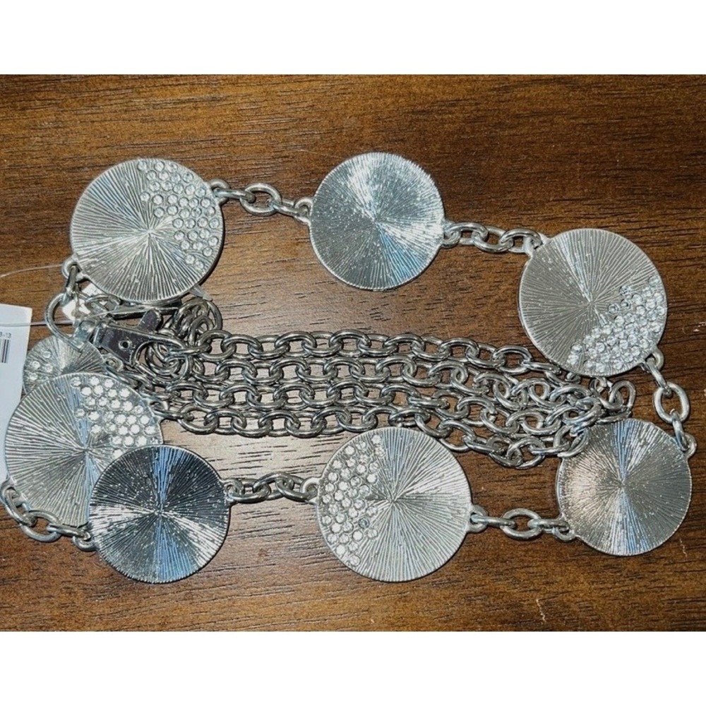 Chico's Chic Silver Tone Rhinestone Sunburst Medallion Bohemian Beltnc